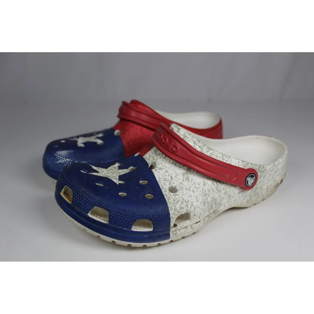 Crocs Classic Texas State Flag Clogs Red White Blue Distressed Patriotic Shoes